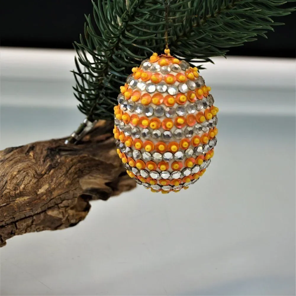 Christmas Ornament Sequined Jeweled Egg Shapped Vintage Tree Decoration